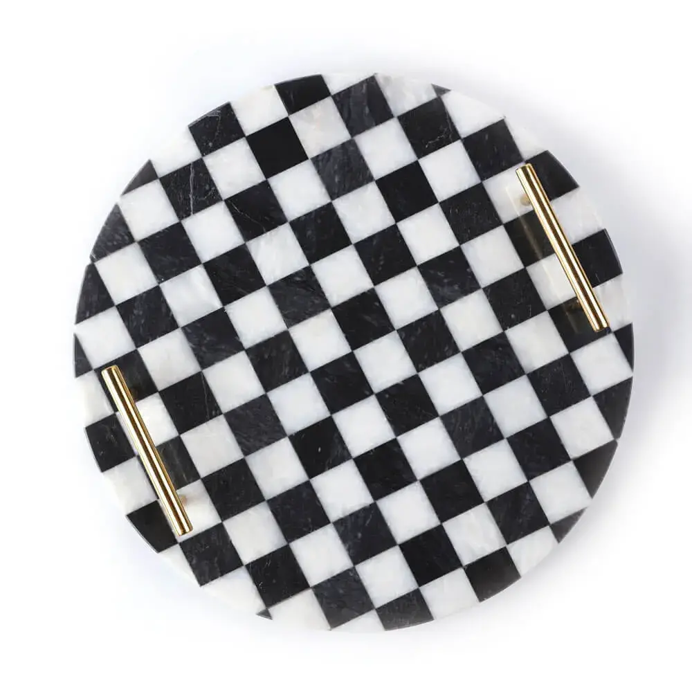 Checkboard Round Marble Platter