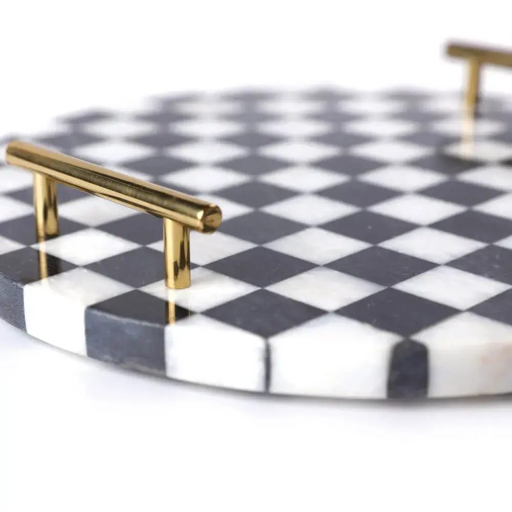 Checkboard Round Marble Platter - Image 2