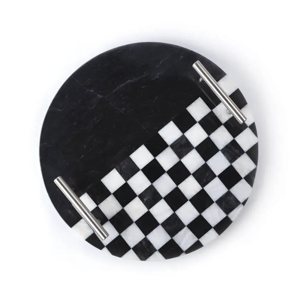 Checkboard Round Marble Platter - Image 3