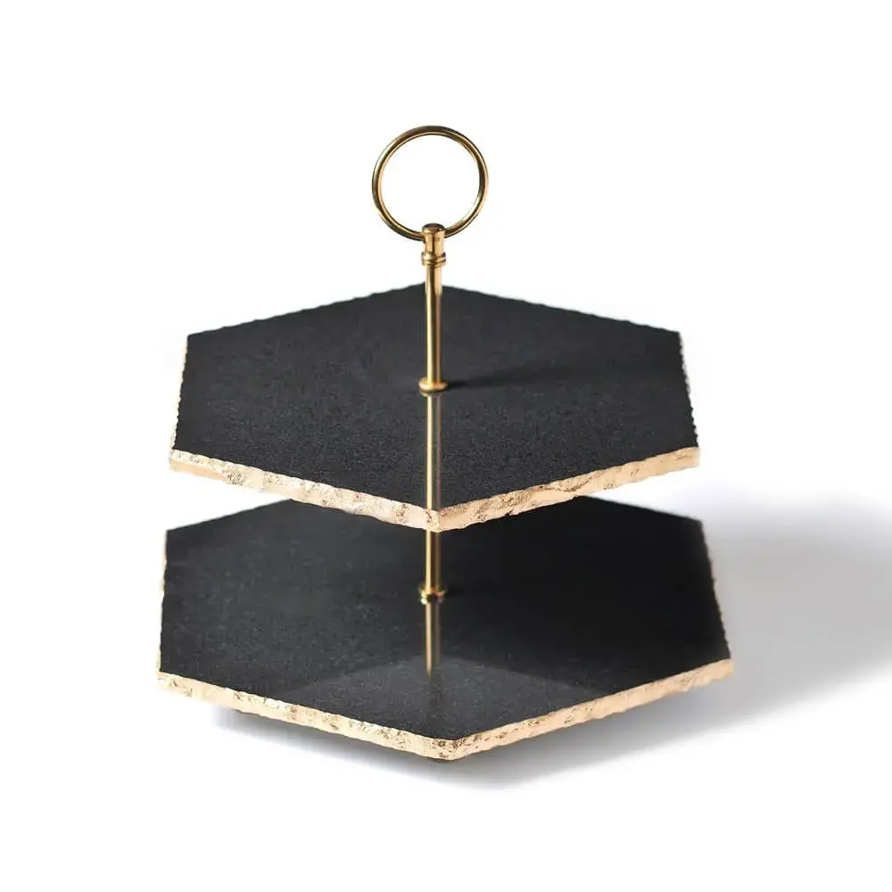 Twin Tier Black Marble Serving Stand - Image 2