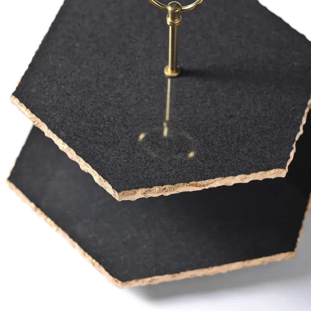 Twin Tier Black Marble Serving Stand