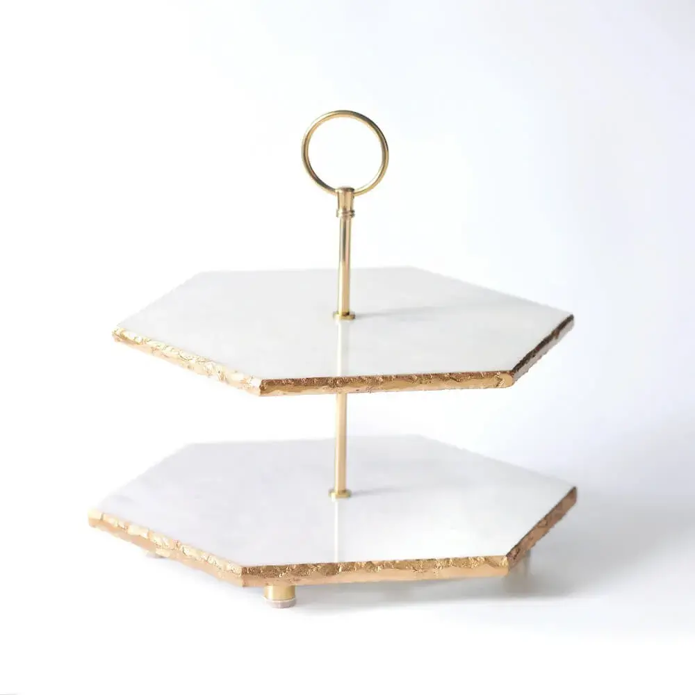 Twin Tier White Marble Serving Stand
