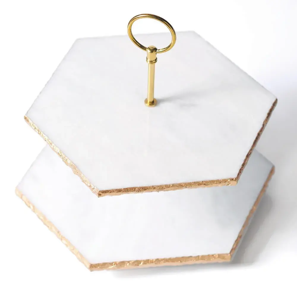 Twin Tier White Marble Serving Stand - Image 2